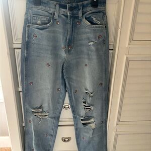 Arizona Jean Company Women's Light Blue Embroidered Boyfriend Jeans